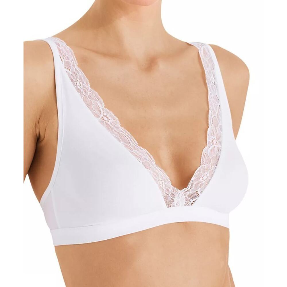 Hanro 32B Bra Cotton Lace Soft Cup White Bralette Wirefree 32 B NEW